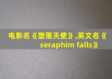 电影名《堕落天使》,英文名《seraphim falls》